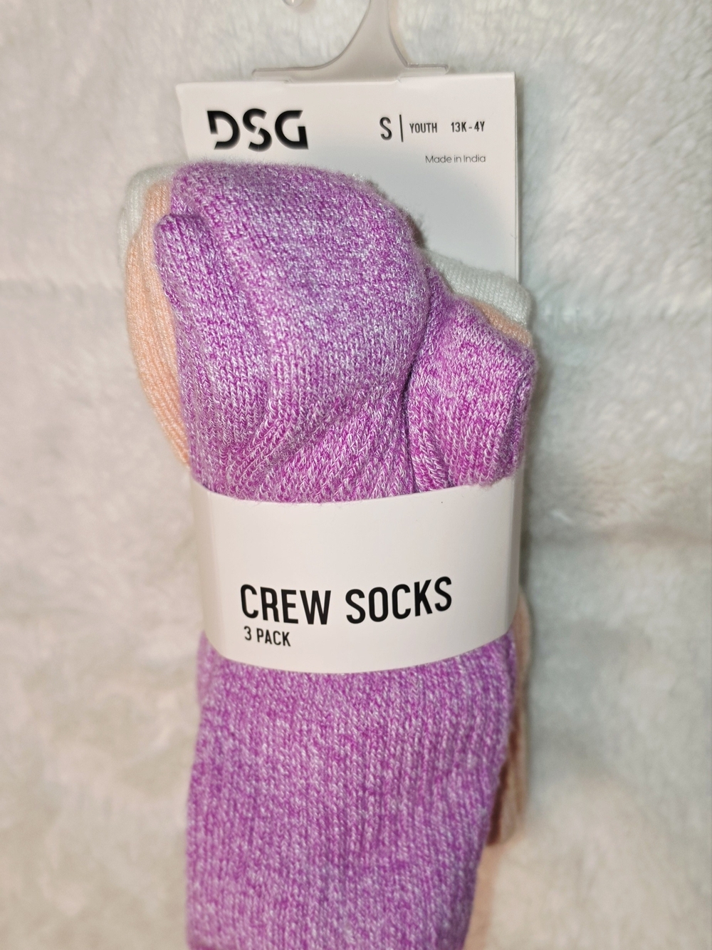 DSG Girls Purple, Peach & White Crew Socks 3-Pack (SOC56)